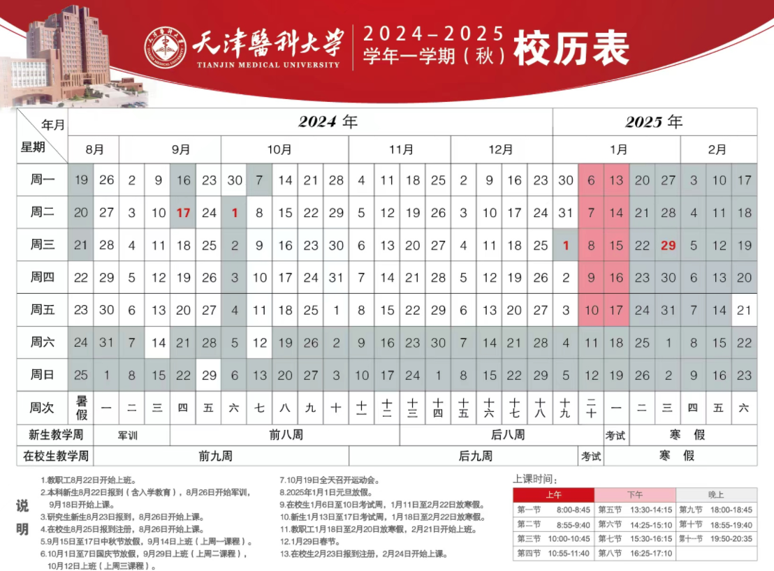 2025年天津医科大学寒假放假开始及结束时间 几号开学