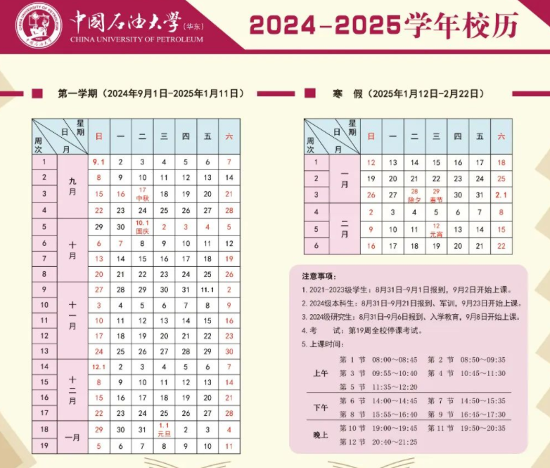 2025年中国石油大学（华东）寒假放假开始及结束时间 几号开学