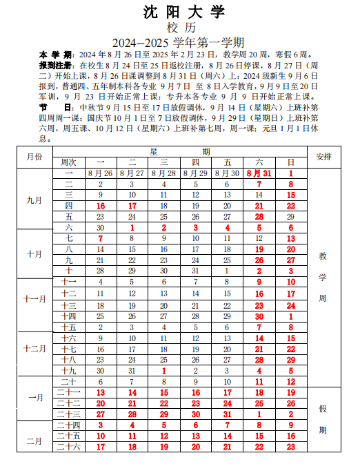 2025年沈阳大学寒假放假开始及结束时间 几号开学