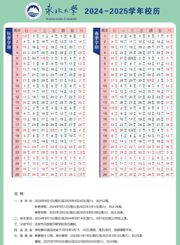 2025年东北大学寒假放假开始及结束时间 几号开学