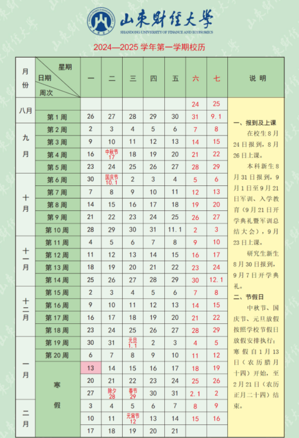 2025年山东财经大学寒假放假开始及结束时间 几号开学