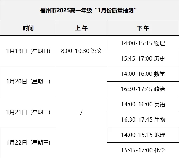 2025福州高三质检时间确定 质量抽测考试安排公布