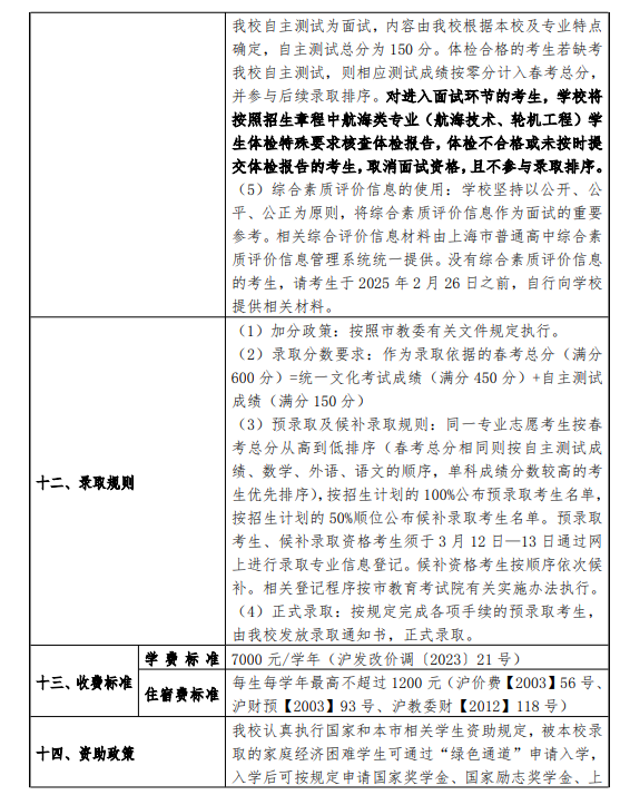 2025上海海事大学春季高考招生简章 招生专业及计划