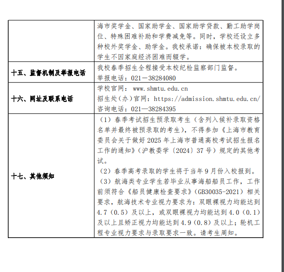 2025上海海事大学春季高考招生简章 招生专业及计划