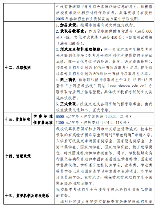 2025上海对外经贸大学春季高考招生简章 招生专业及计划