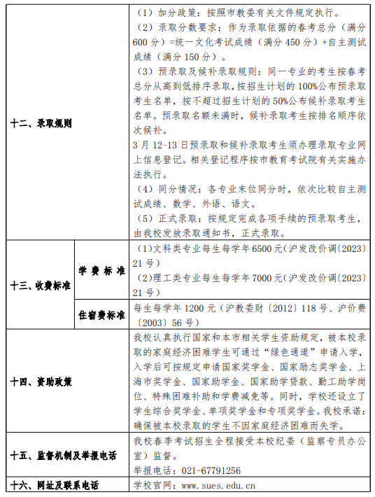 2025上海工程技术大学春季高考招生简章 招生专业及计划