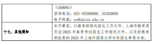 2025上海外国语大学春季高考招生简章 招生专业及计划