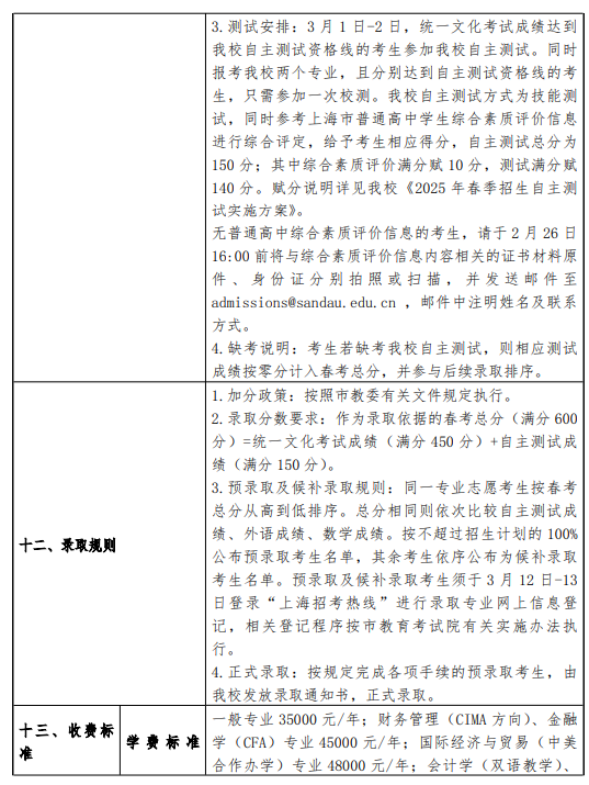 2025上海杉达学院春季高考招生简章 招生专业及计划