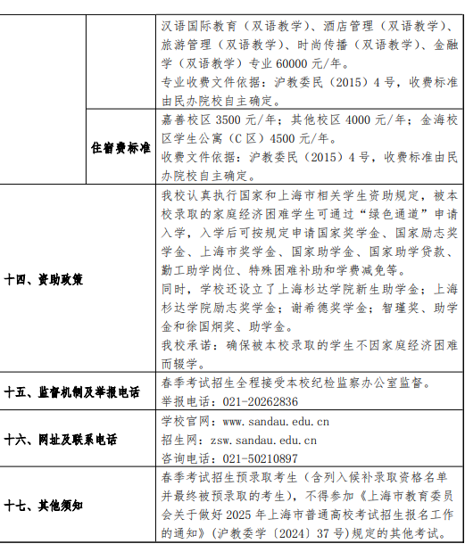 2025上海杉达学院春季高考招生简章 招生专业及计划