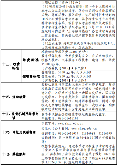 2025上海中侨职业技术大学春季高考招生简章 招生专业及计划