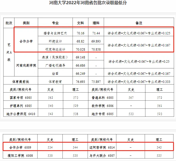 河南大学中外合办分数线