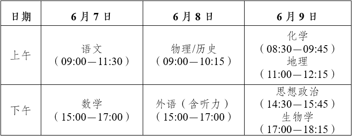 2025云南新高考考试时间什么时候 一共考几天