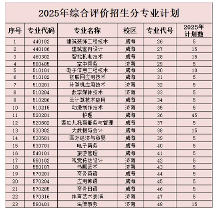 2025年山东外事职业大学单招综评招生计划及专业