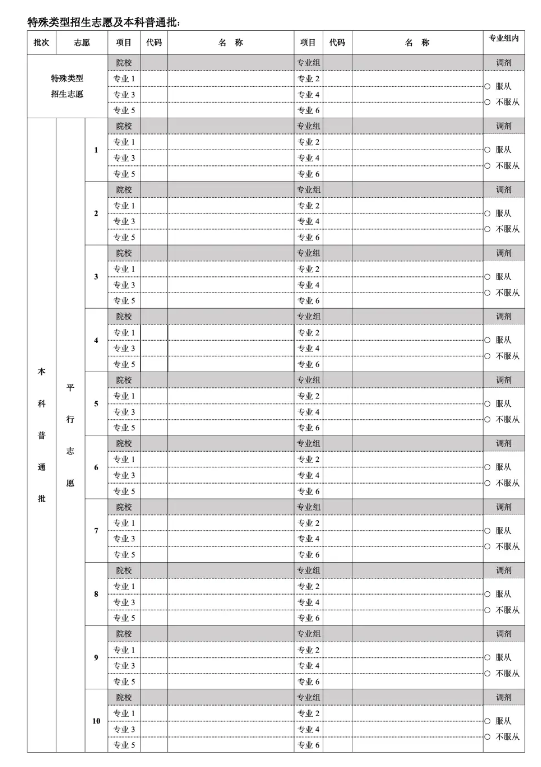 2025北京高考志愿模拟填报样表一览