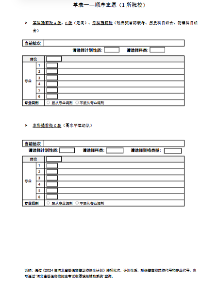 2025河北高考志愿模拟填报样表一览