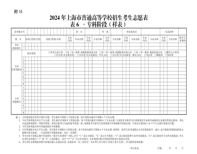 2025上海高考志愿模拟填报样表一览