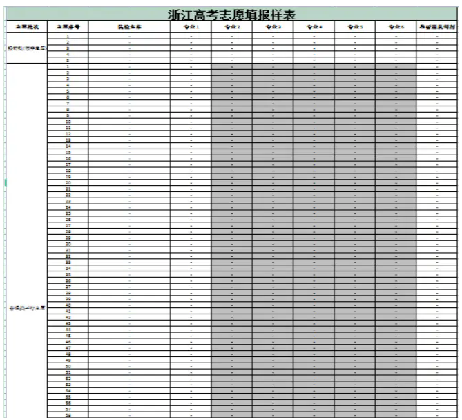 2025浙江高考志愿模拟填报样表一览