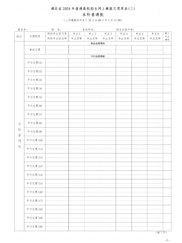 2025湖北高考志愿模拟填报样表一览