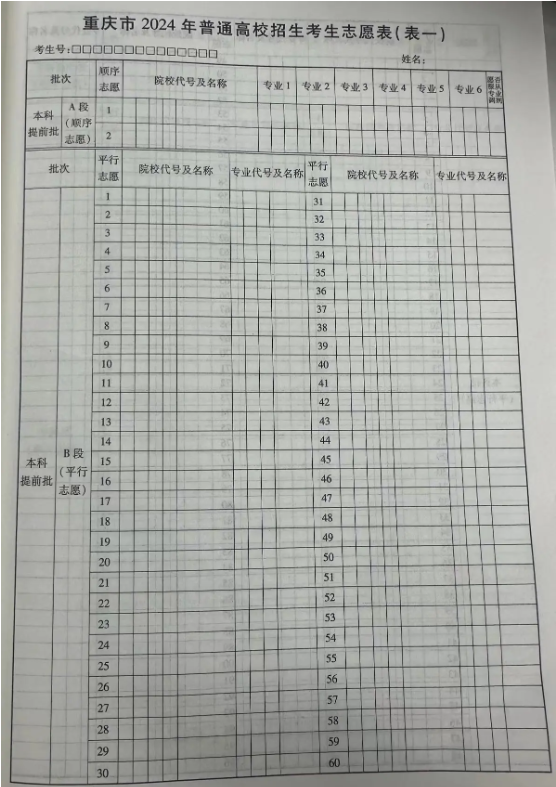 2025重庆高考志愿模拟填报样表一览 2025重庆高考志愿模拟填报样表一览