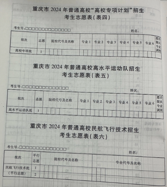 2025重庆高考志愿模拟填报样表一览 2025重庆高考志愿模拟填报样表一览
