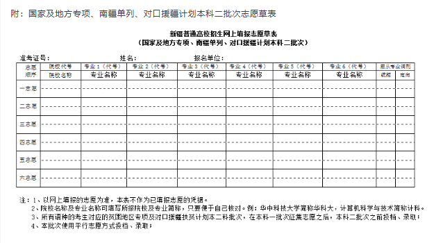 2025新疆高考志愿模拟填报样表一览