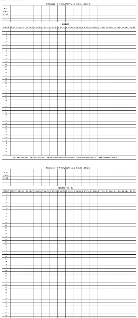 2025安徽新高考志愿填报样表