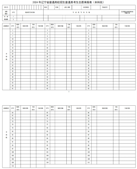 2025辽宁新高考112个志愿填报样表 2025辽宁新高考112个志愿填报样表