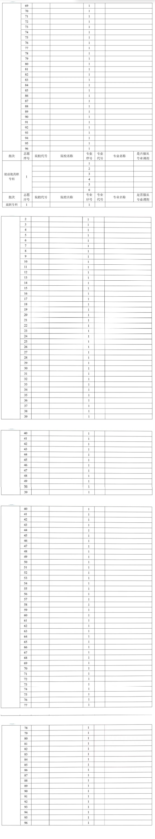 2025贵州新高考96个志愿填报样表