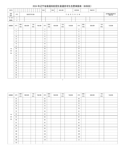辽宁新高考志愿表正式版 志愿表样本怎么填写（2025年参考）