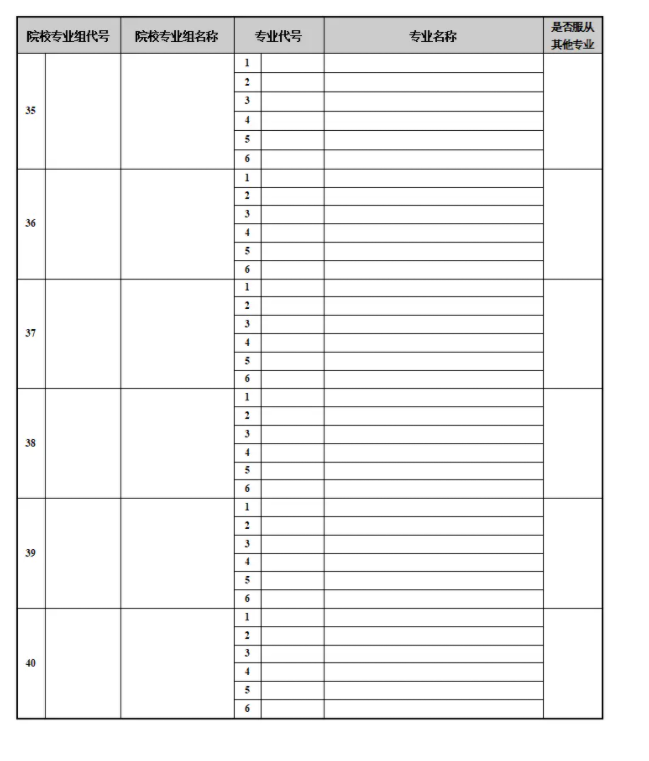 江苏2025新高考40个志愿填报样表