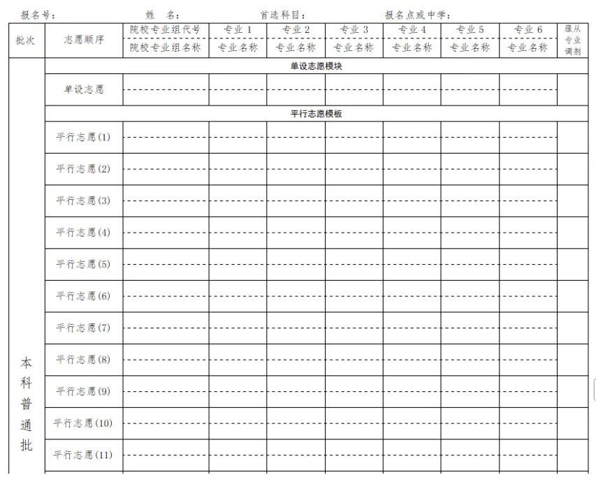 2025湖北新高考45个志愿填报样表 