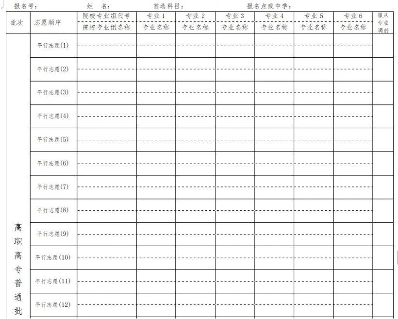 2025湖北新高考45个志愿填报样表 