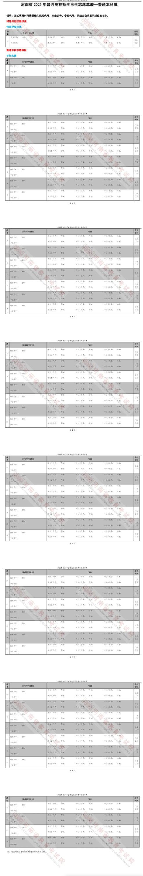 2025河南高考志愿填报模版 附填报时间及规则 2025河南高考志愿填报模版 附填报时间及规则