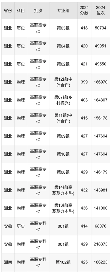 武汉软件工程职业学院录取分数线是多少