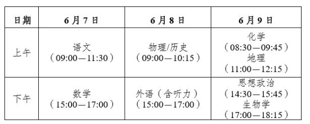 2025云南高考考试时间什么时候