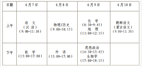 2025年黑龙江高考各科目考试时间安排 什么时候考试