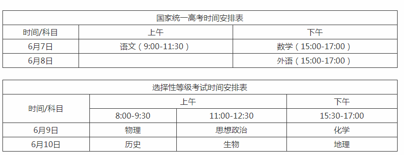 高考时间6月几号