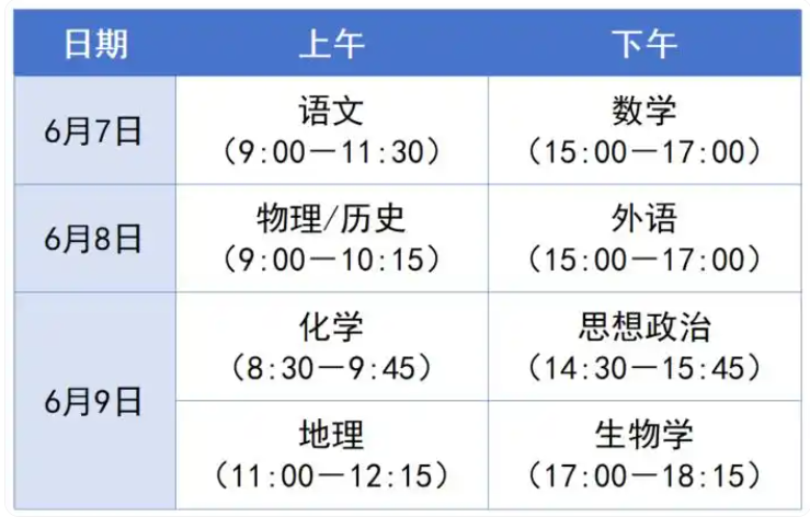 2025年四川高考各科目考试时间安排 什么时候考试 2025年四川高考各科目考试时间安排 什么时候考试