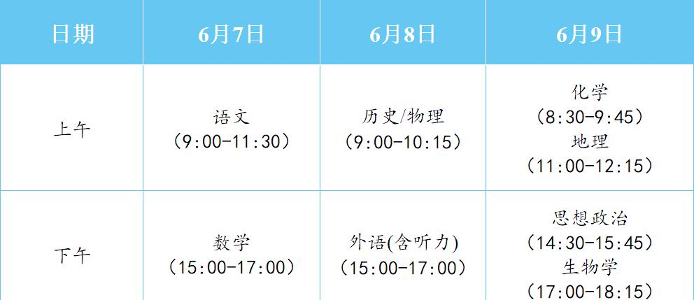 2025安徽高考具体考试时间安排