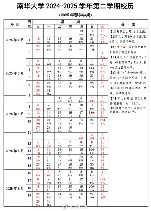 2025南华大学暑假放假时间及开学时间 什么时候开学