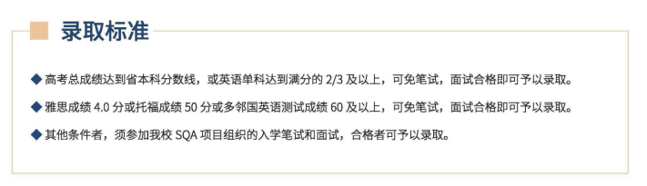 2025年北京交通大学3+1国际本科（SQA-AD）录取标准