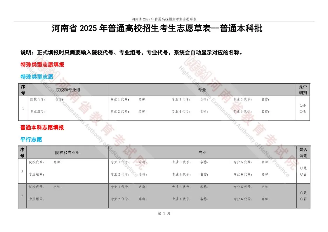 2025河南高考可以填多少个志愿和学校 附志愿设置及样表