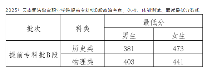 2025云南司法警官职业学院面试最低分数线