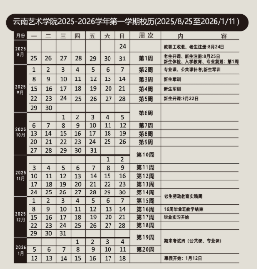云南艺术学院2025开学时间及入学须知