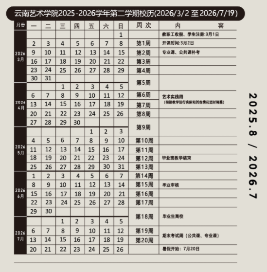 云南艺术学院2025开学时间及入学须知