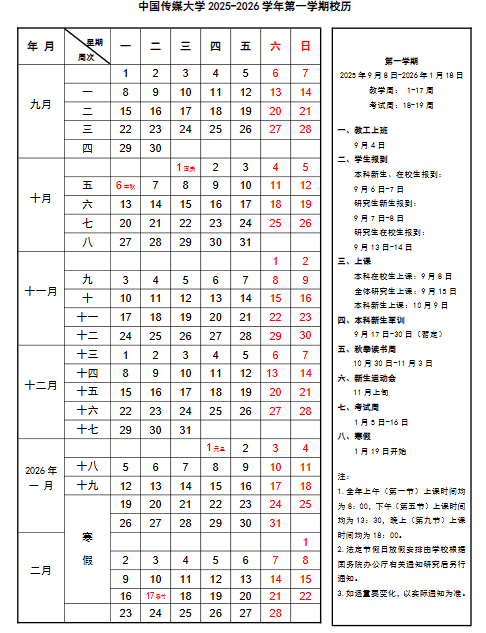 2025中国传媒大学开学时间