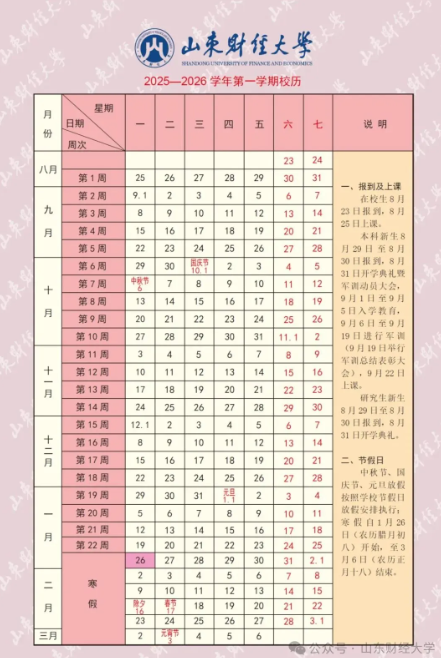 2025山东财经大学开学时间
