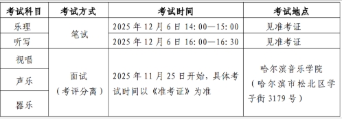 2026黑龙江音乐类统考时间及考点