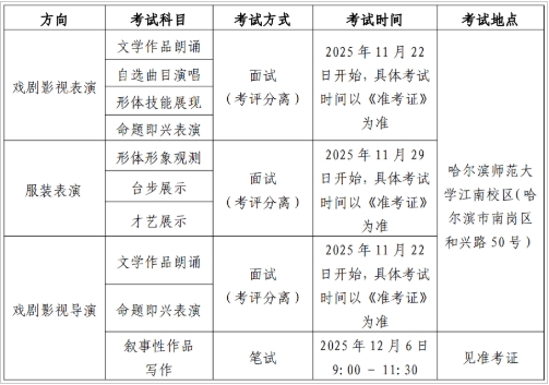 2026黑龙江表（导）演类统考时间及考点