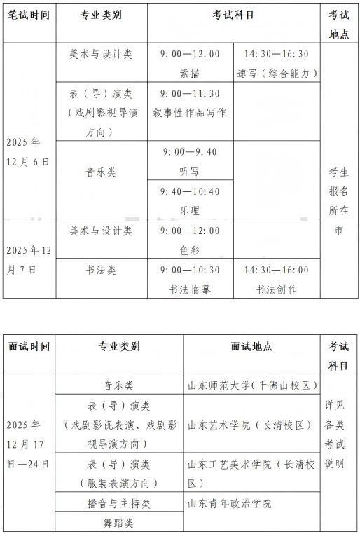 2026山东书法类统考时间及考点